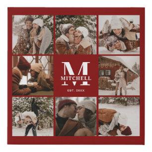 Modern Simple Burgundy Photo Collage Keepsake Faux Canvas Print