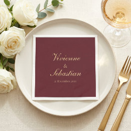 Modern Simple Burgundy Script Minimalist Wedding Napkins