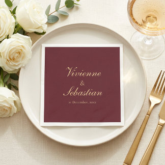 Modern Simple Burgundy Script Minimalist Wedding Napkins