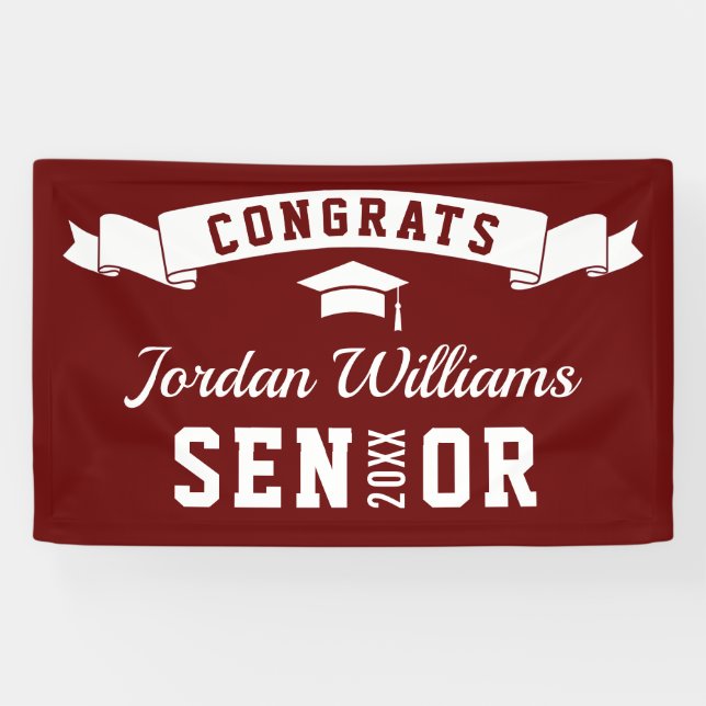 Modern Simple Burgundy White Graduation Party 2026 Banner (Horizontal)