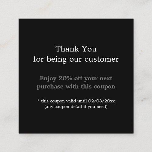 Modern Simple Business Black Thank You Discount Card