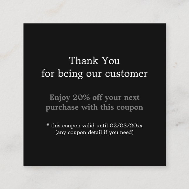 Modern Simple Business Black Thank You Discount Card (Front)