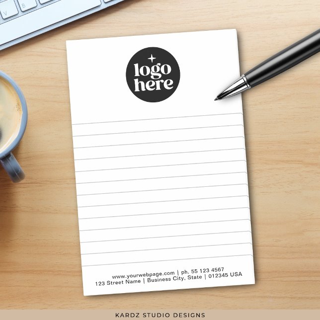 Modern Simple Business Branded Logo Post-it Notes (Post it notes shown in 4x6 inches. Add your logo and business contact information.)