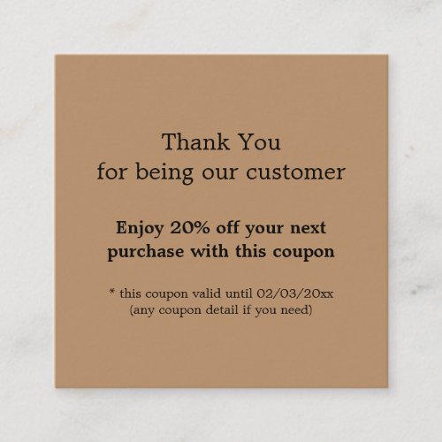 Modern Simple Business Brown Thank You Discount Card