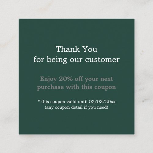 Modern Simple Business Green Thank You Discount Card