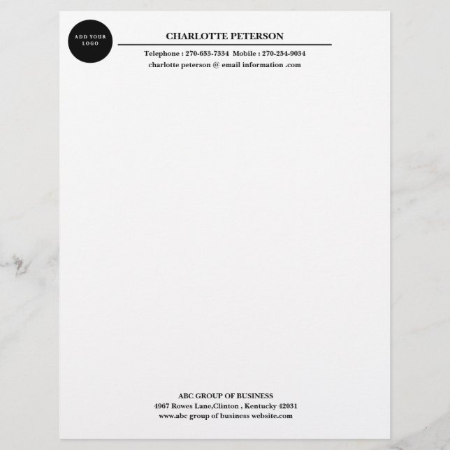 Modern Simple Business Logo  Letterhead (Front)