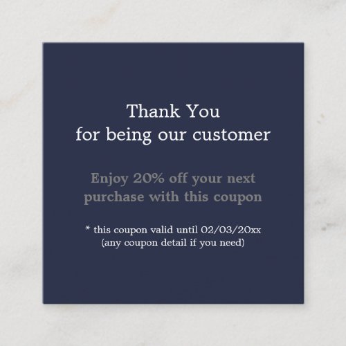 Modern Simple Business Navy Thank You Discount Card
