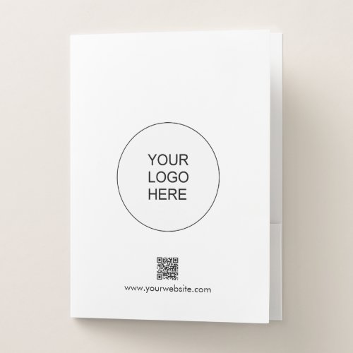 Modern Simple Business QR Code Text Logo White Pocket Folder