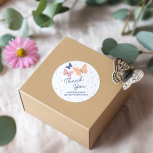 Modern Simple Butterfly Birthday Classic Round Sticker