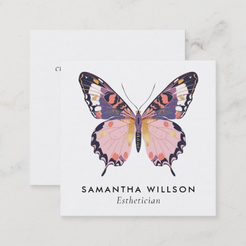 Modern Simple Butterfly Pink Purple Whimsical Square Business Card