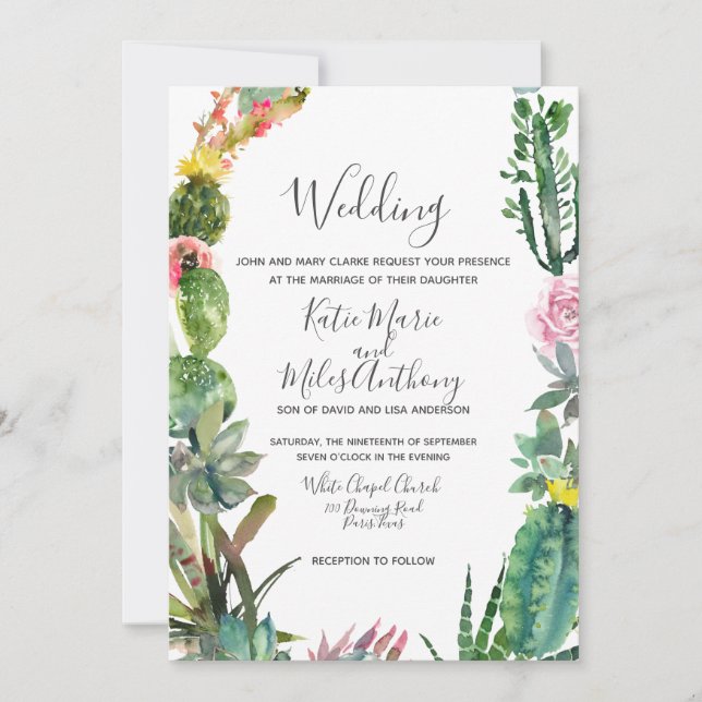 Modern Simple Cactus Succulent  Invitation (Front)