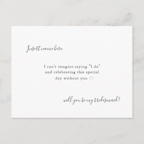 Modern Simple Calligraphy Bridesmaid Proposal  Postcard