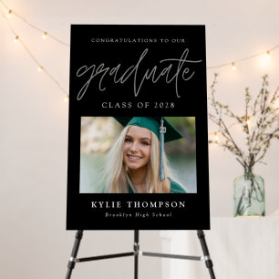 Modern Simple Calligraphy Graduation Photo Black Foam Board