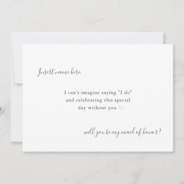 Modern Simple Calligraphy Maid of Honor Proposal Card (Front)