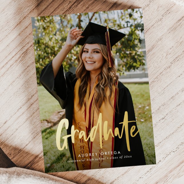 Modern Simple Calligraphy Photo Graduation Foil Invitation (Creator Uploaded)