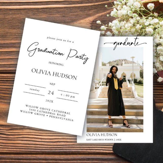 modern simple calligraphy photo graduation invitation (Creator Uploaded)
