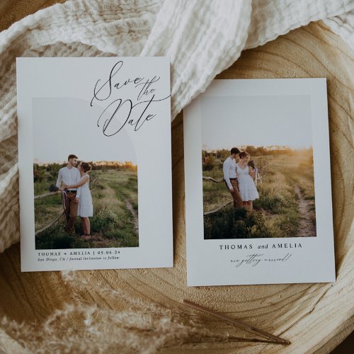 Modern Simple Calligraphy Photo Save the Date Invitation