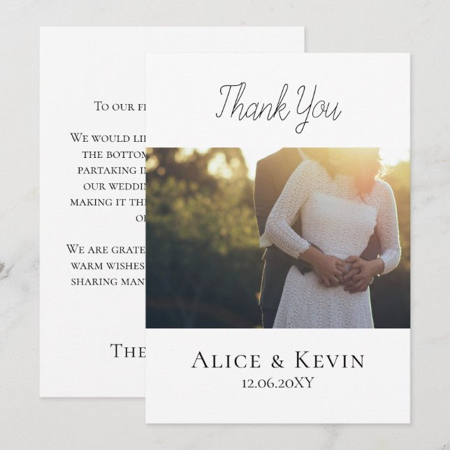Modern Simple Calligraphy Photo Wedding Thank You Card (Front/Back)