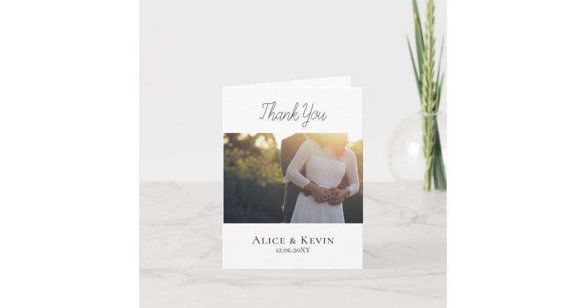 Modern Simple Calligraphy Photo Wedding Thank You Card | Zazzle