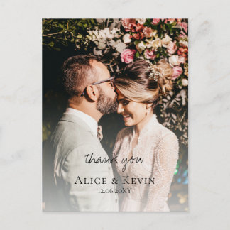 Modern Simple Calligraphy Photo Wedding Thank You Postcard