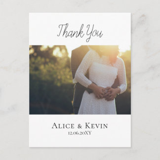 Modern Simple Calligraphy Photo Wedding Thank You Postcard