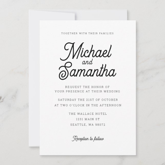 Modern Simple Calligraphy Script Wedding Invitatio Invitation (Front)