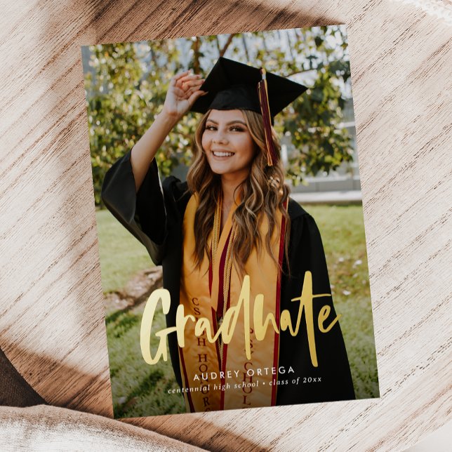 Modern Simple Calligraphy Two Photo Graduation Foil Invitation (Creator Uploaded)