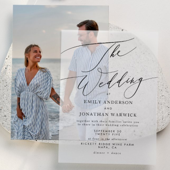 Modern Simple Calligraphy Wedding Black Vellum Invitations (Creator Uploaded)