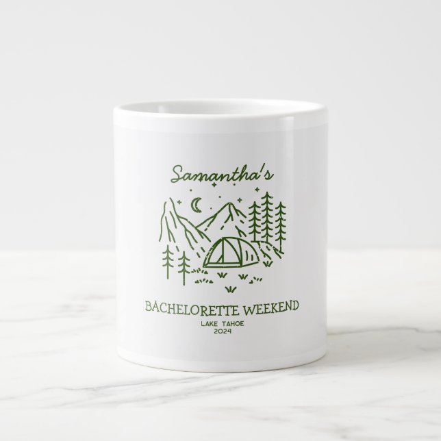Modern Simple Camping Bachelorette Party Nature Giant Coffee Mug (Front)
