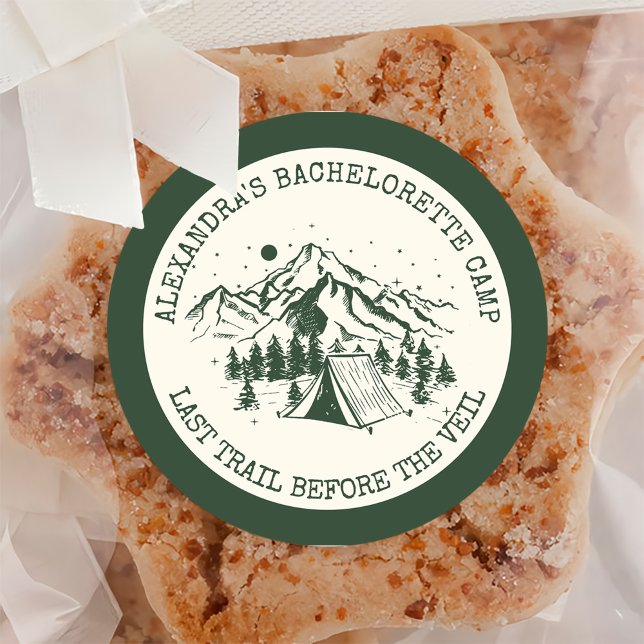 Modern Simple Camping Weekend Bachelorette Party Classic Round Sticker (Creator Uploaded)