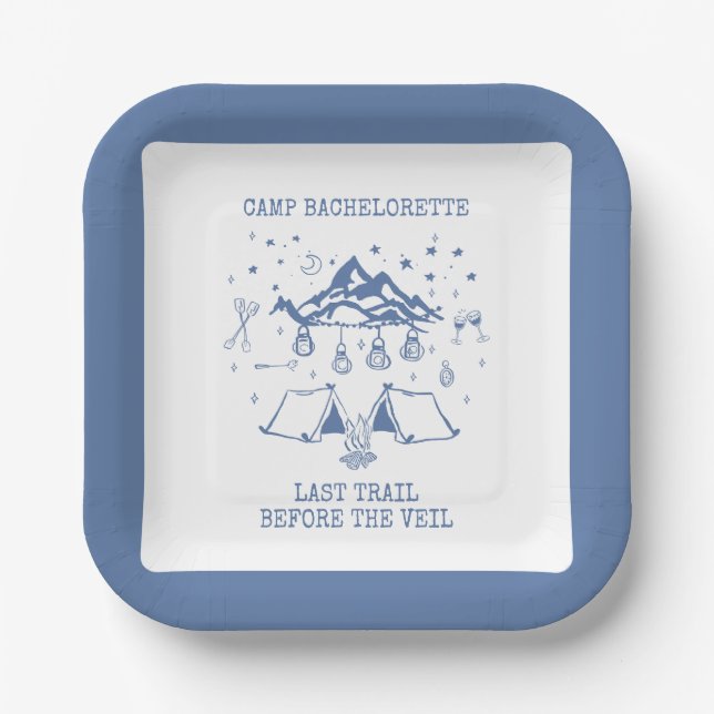 Modern Simple Camping Weekend Bachelorette Party Paper Plates (Front)