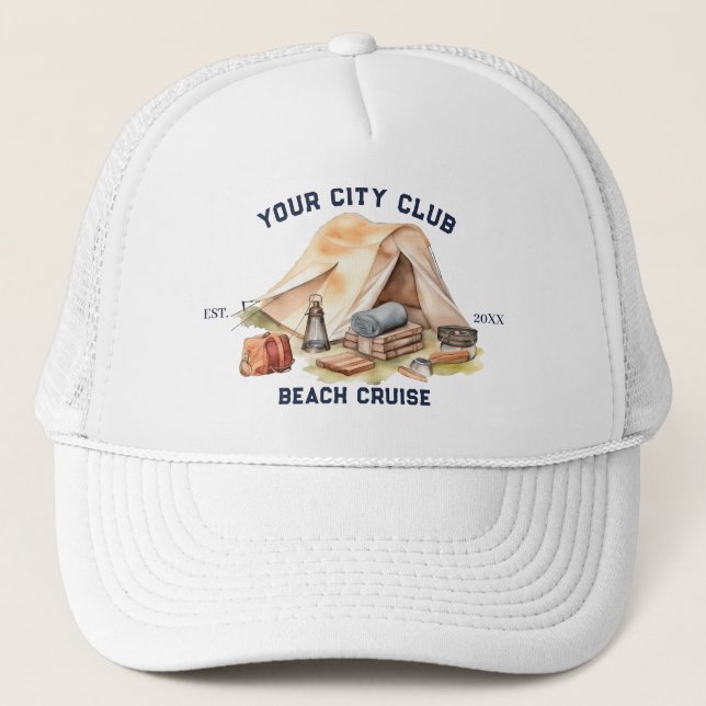 Modern Simple Camping Weekend Bachelorette Party Trucker Hat (Front)