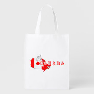 Modern Simple Canadian Canada Script map Flag  Grocery Bag