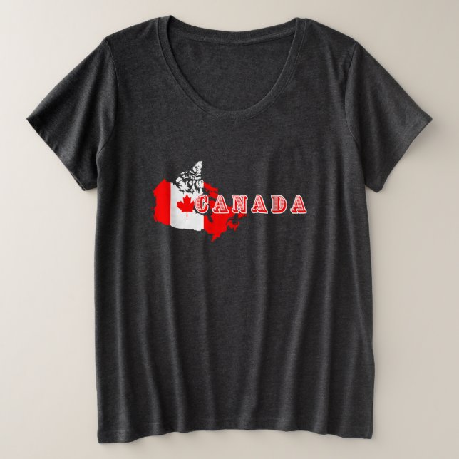 Modern Simple Canadian Canada Script map Flag  Plus Size T-Shirt (Design Front)