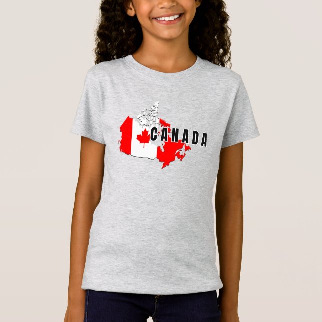 Modern Simple Canadian Canada Script map Flag  T-Shirt (Front)