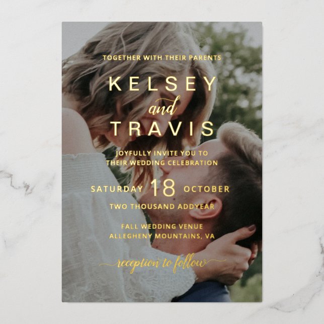 Modern Simple Casual Photo Wedding Gold Foil Invitation (Front)