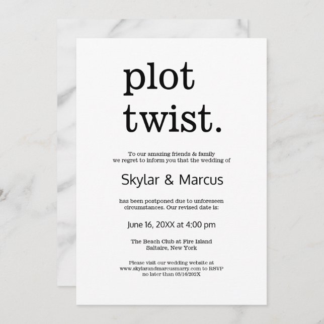 Modern Simple Casual Wedding Postponement Invitation (Front/Back)