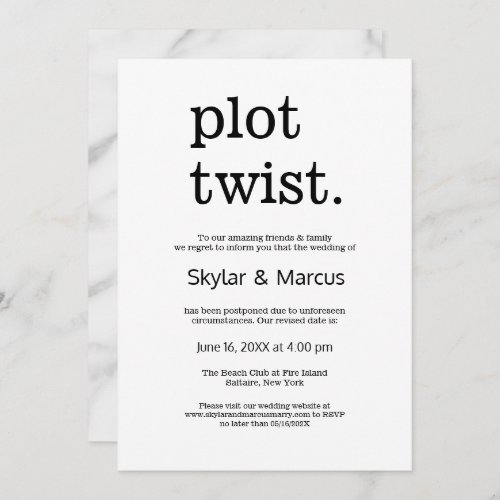 Modern Simple Casual Wedding Postponement Invitation