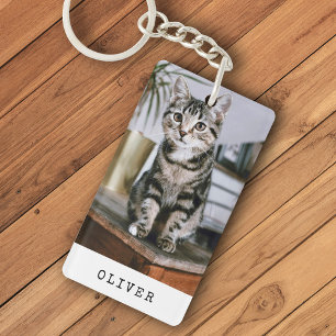 Modern Simple Cat Photo Keychain