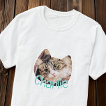 Modern Simple Cat Shape Custom Pet Cat Photo Name T-Shirt<br><div class="desc">This simple and classic design is composed of serif typography and add a custom photo.</div>
