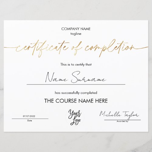 Modern Simple Certificate of Completion Add Logo