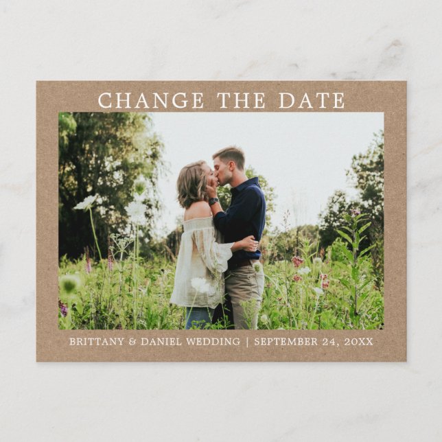 Modern Simple Change The Date New Date Kraft Postcard (Front)