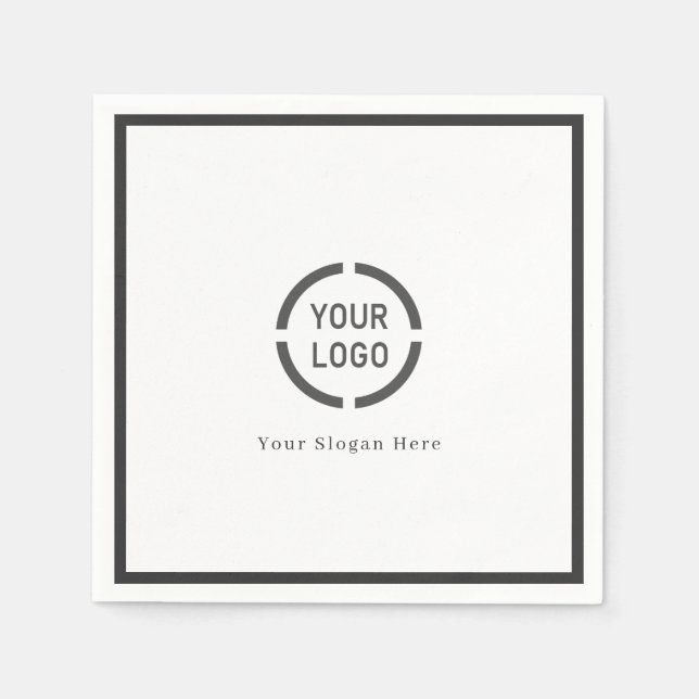 Modern simple charcoal black border company logo napkins (Front)