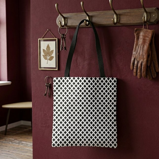 Modern simple checkered black white shopping tote bag (Creator Uploaded)