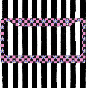 Modern Simple Checkered Pink Checkmate Floral Dais License Plate Frame