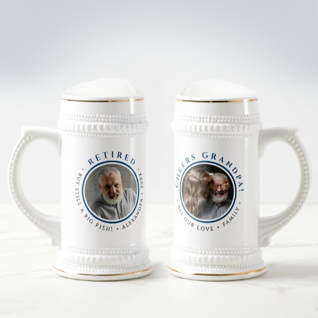 Modern Simple Cheers Grandpa Retire Family Photo Beer Stein (Creator Uploaded)