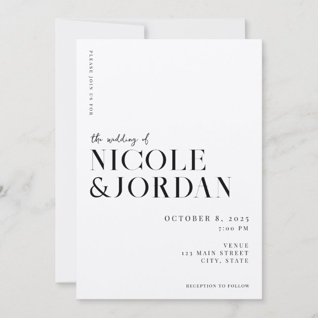 Modern Simple Chic Black and Ecru Wedding Invitation (Front)