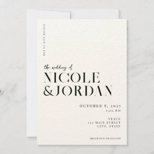 Modern Simple Chic Black and Ecru Wedding Invitation