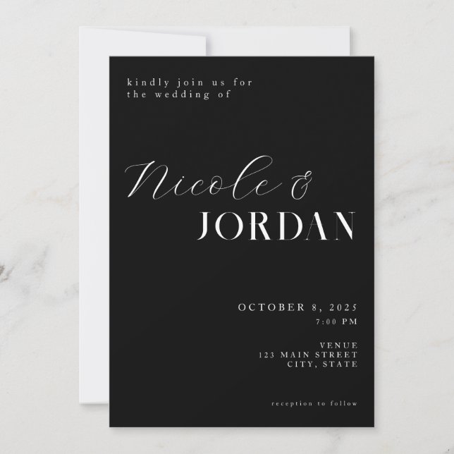 Modern Simple Chic Black and White Wedding Invitation (Front)