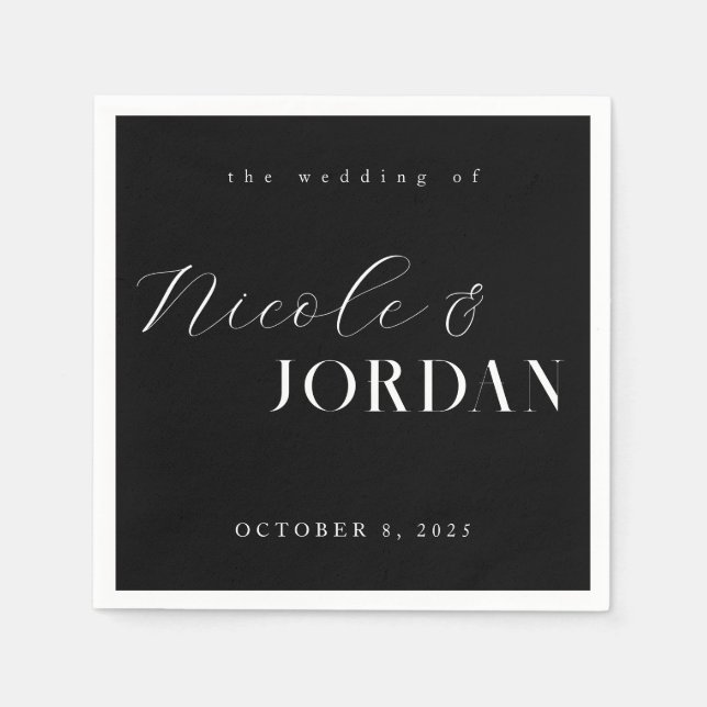 Modern Simple Chic Black and White Wedding Napkins (Front)
